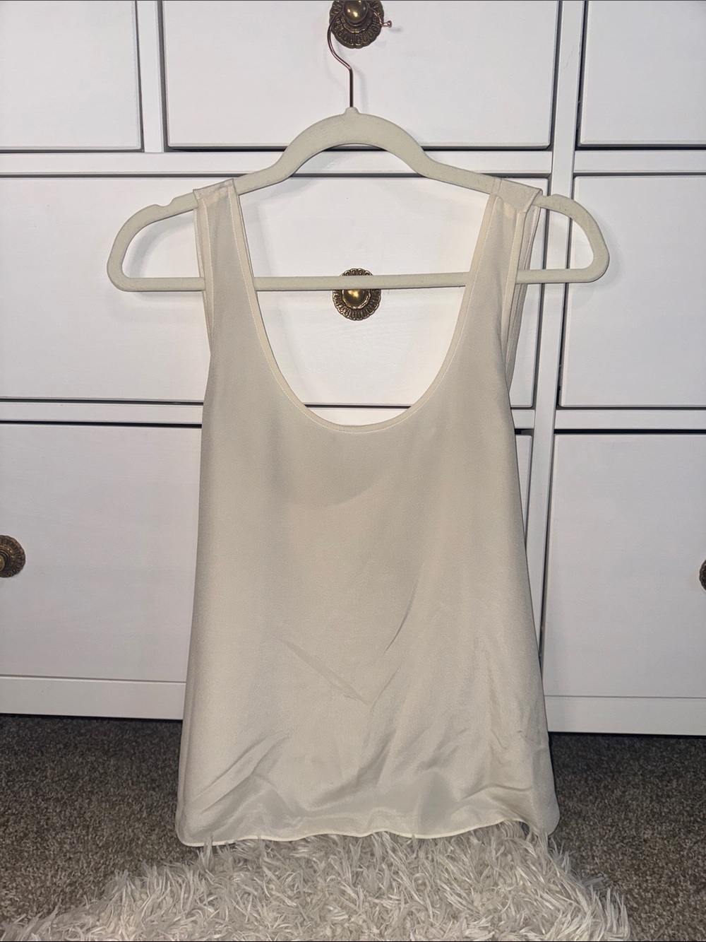 Club Monaco 100% Silk Cream Scoop Tank with Crossed Back